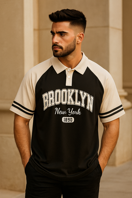 White Brookyln printed polo T shirt in jersey