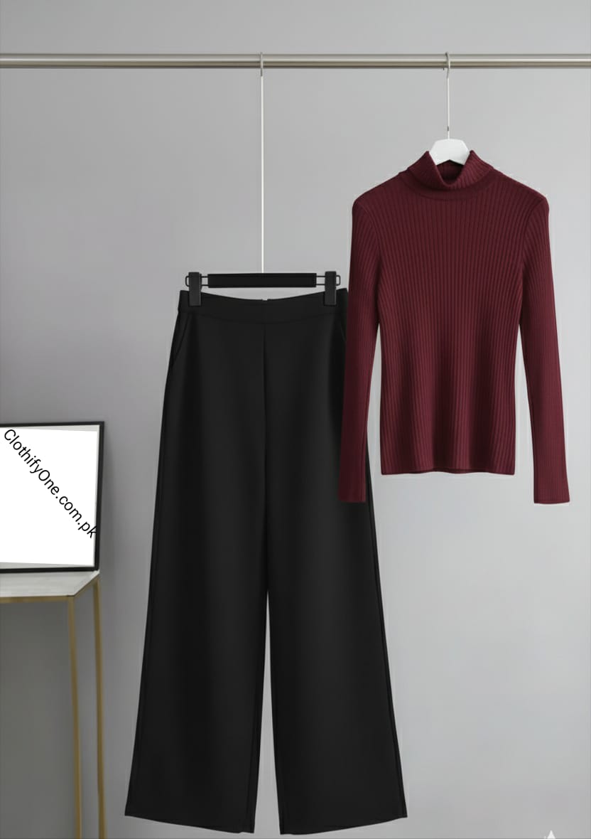 Maroon High-neck & Black Flapper