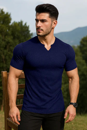 Mens Navy Blue Knitted half sleeves shirt