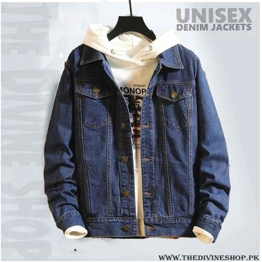 Blue Denim Jacket with Hoodie export quality
