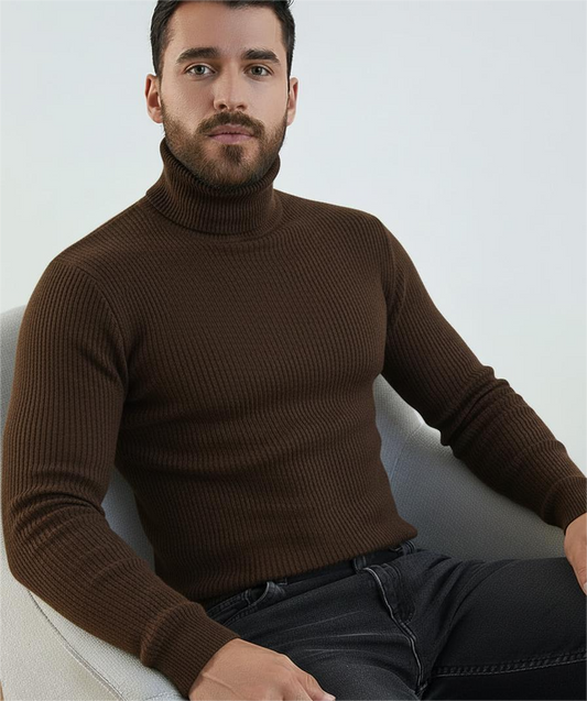 Brown High Neck Ribbed | Men