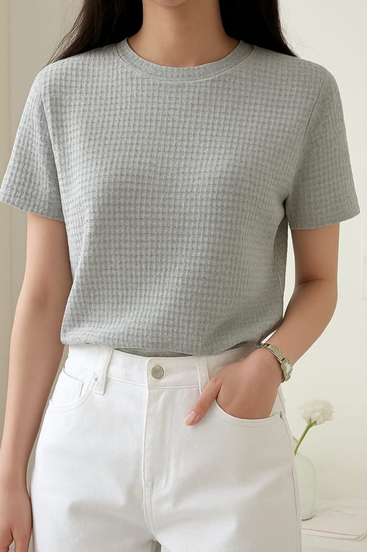 Waffle Knit T-Shirt Women | Light Grey