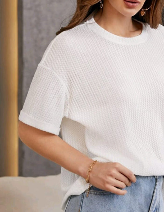 Waffle Knit T-Shirt Women | White