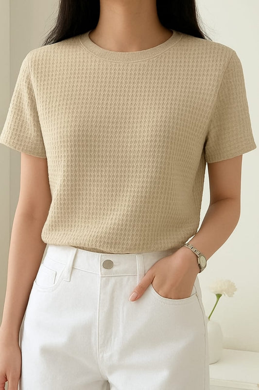 Waffle Knit T-Shirt Women | Beige