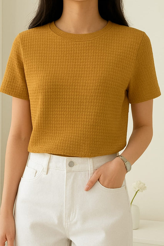 Waffle Knit T-Shirt Women | Mustard