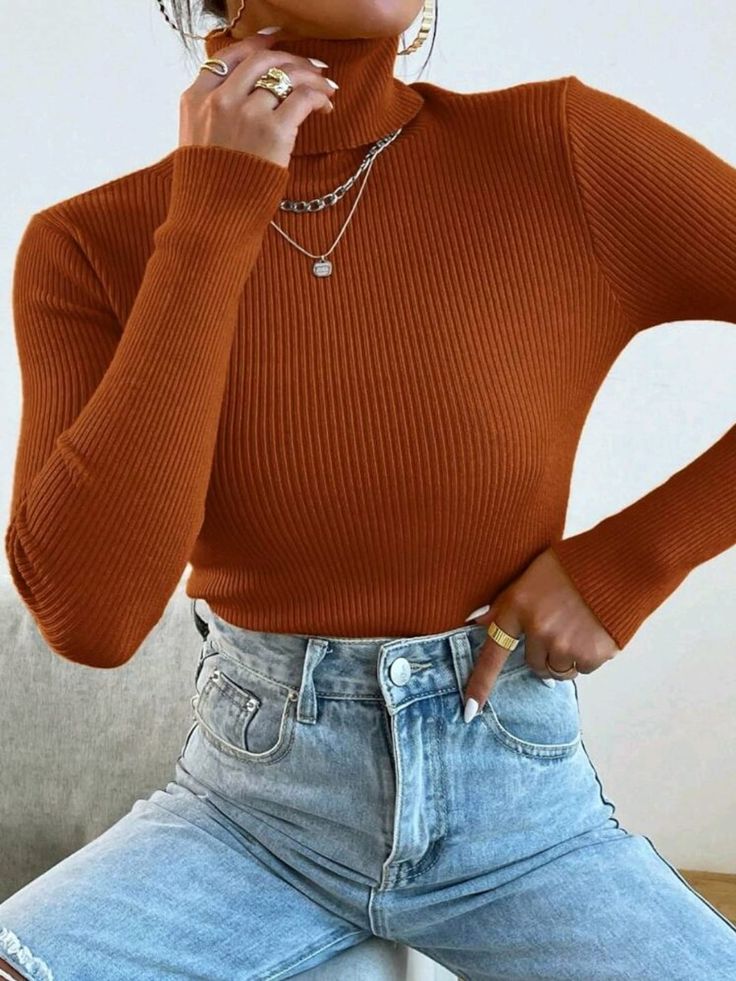 Mustard High Neck Ribbed | Women