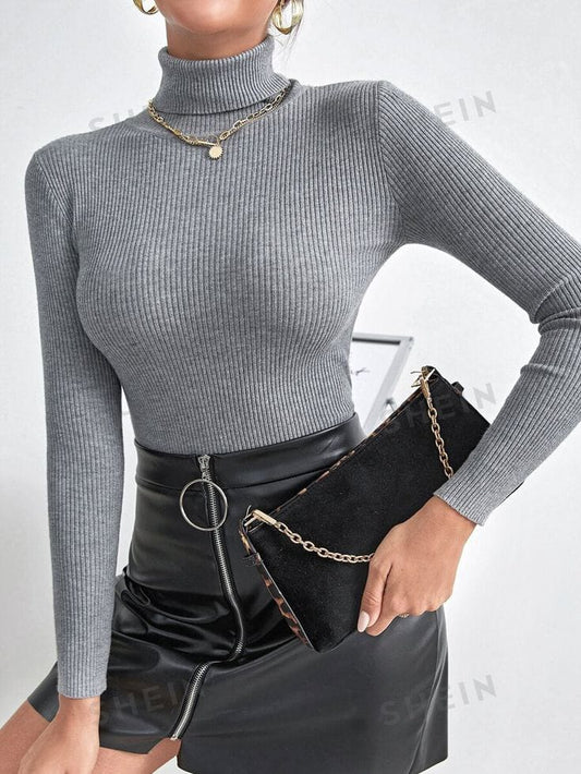 Light Grey High Neck Ribbed | Women
