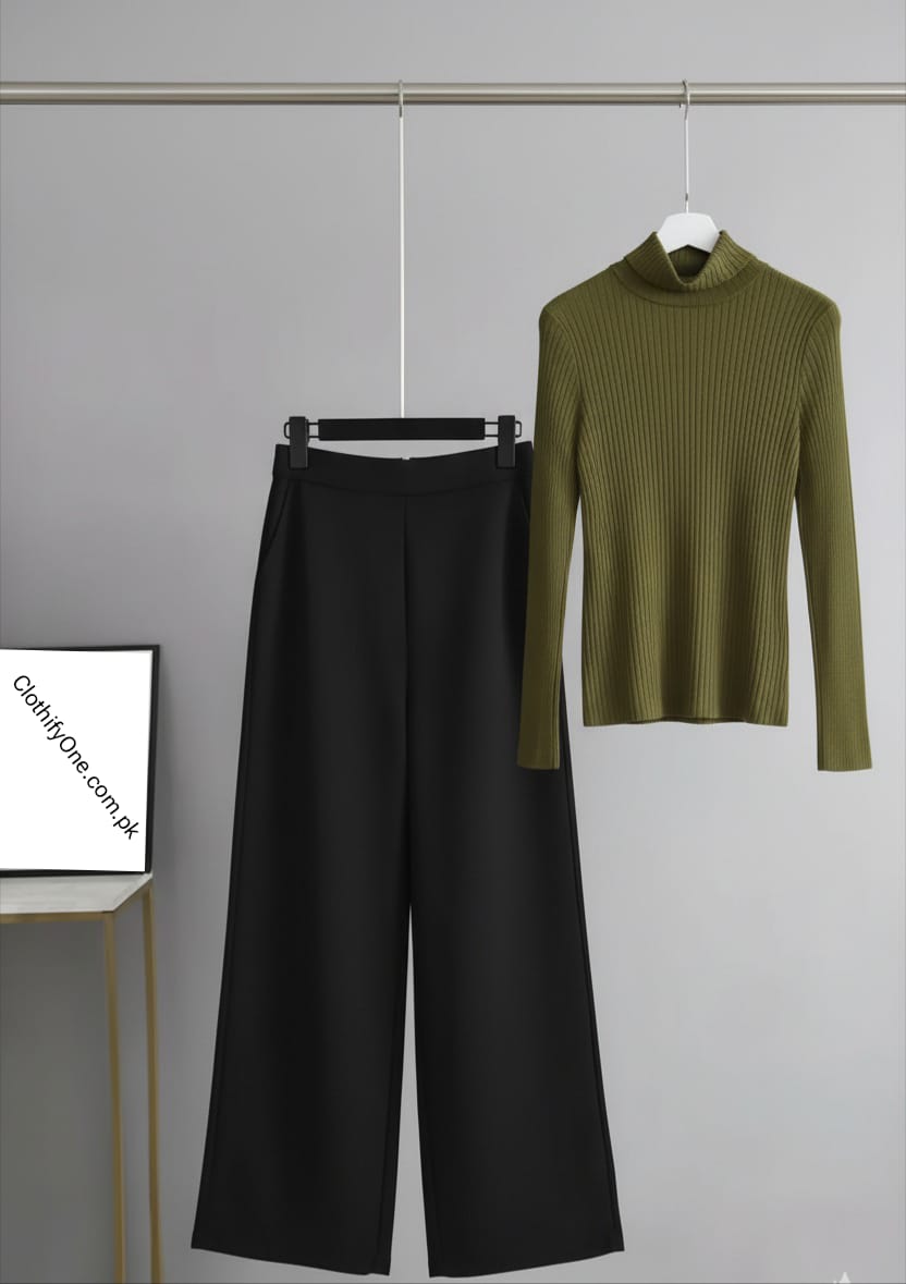 Olive Green High-neck & Black Flapper