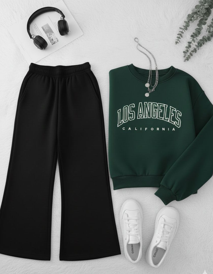 Bottle Green Sweatshirt & Black Flapper Combo