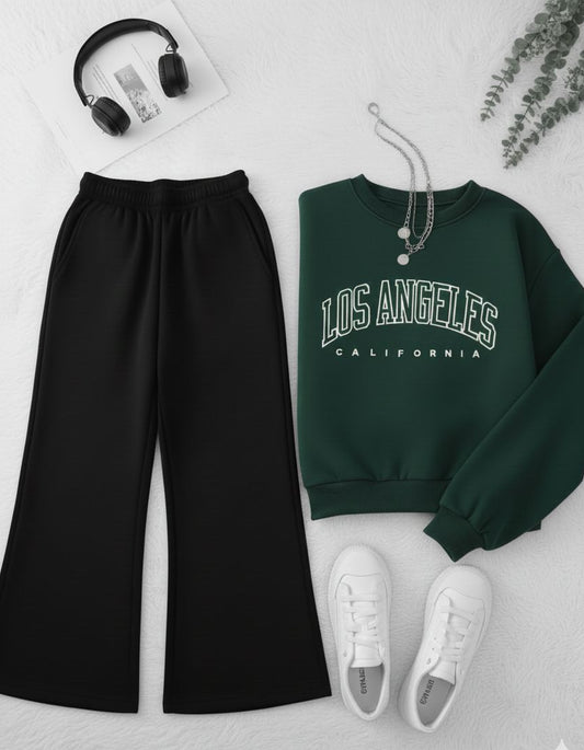 Bottle Green Sweatshirt & Black Flapper Combo
