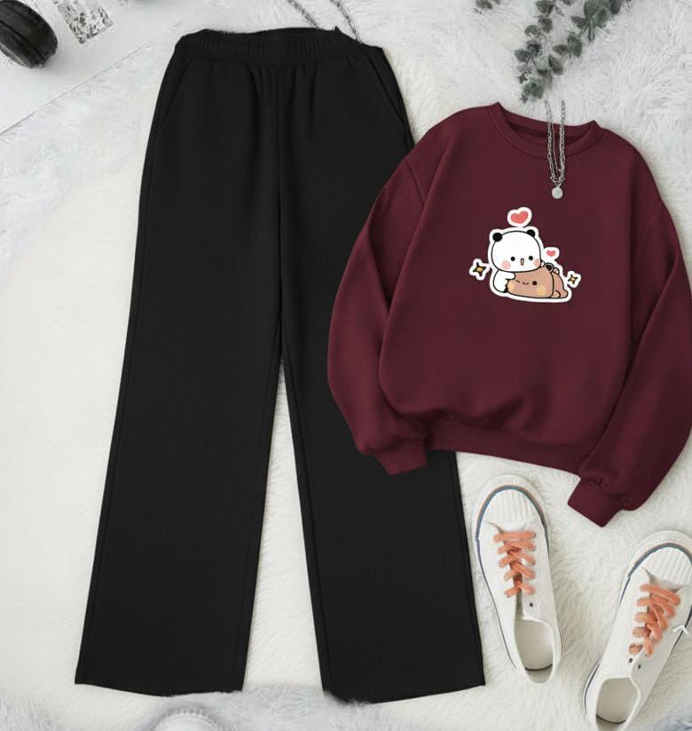 Maroon Sweatshirt & Black Flapper Combo