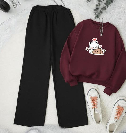 Maroon Sweatshirt & Black Flapper Combo