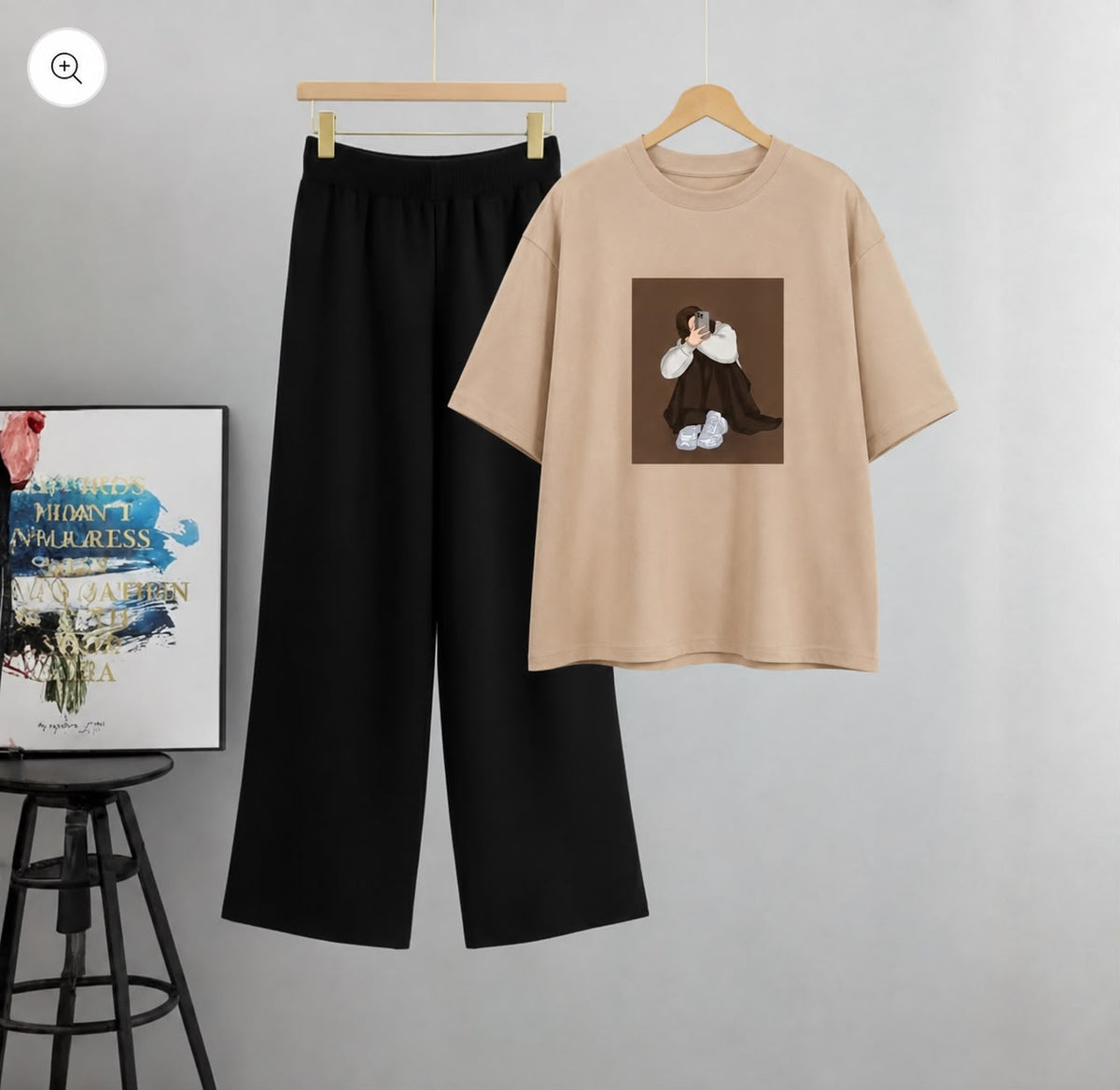 Oversized Tee & Flapper For Women | Beige