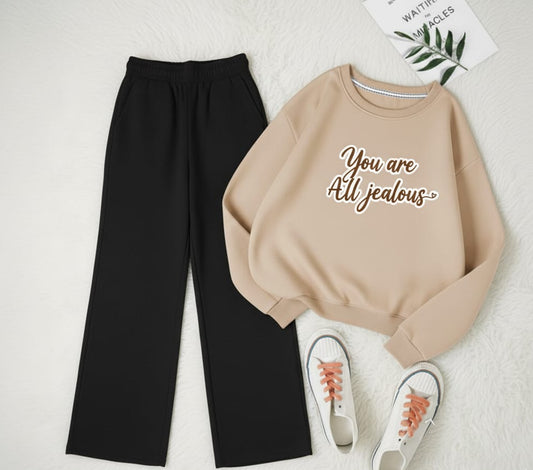 Beige Sweatshirt & Black Flapper Combo