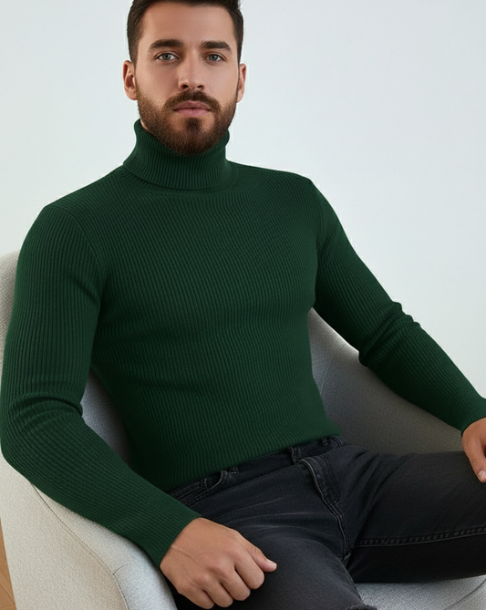 Bottle Green High Neck Ribbed | Men