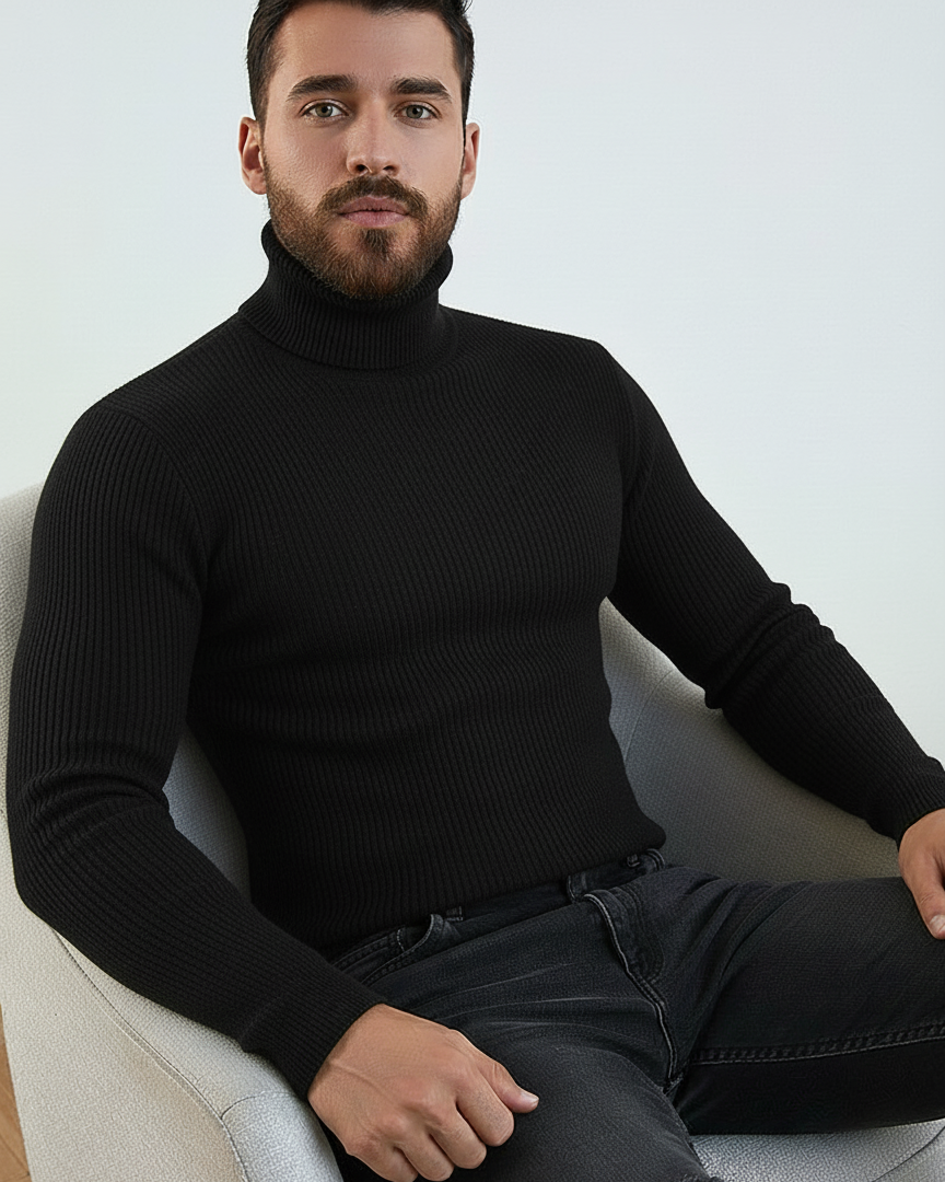Black High Neck Ribbed | Men