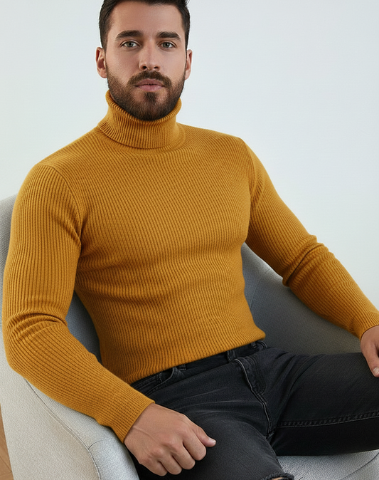 Mustard High Neck Ribbed | Men