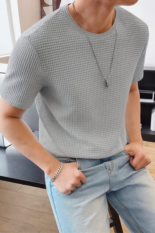 Waffle Knit T-Shirt Men | Light Grey