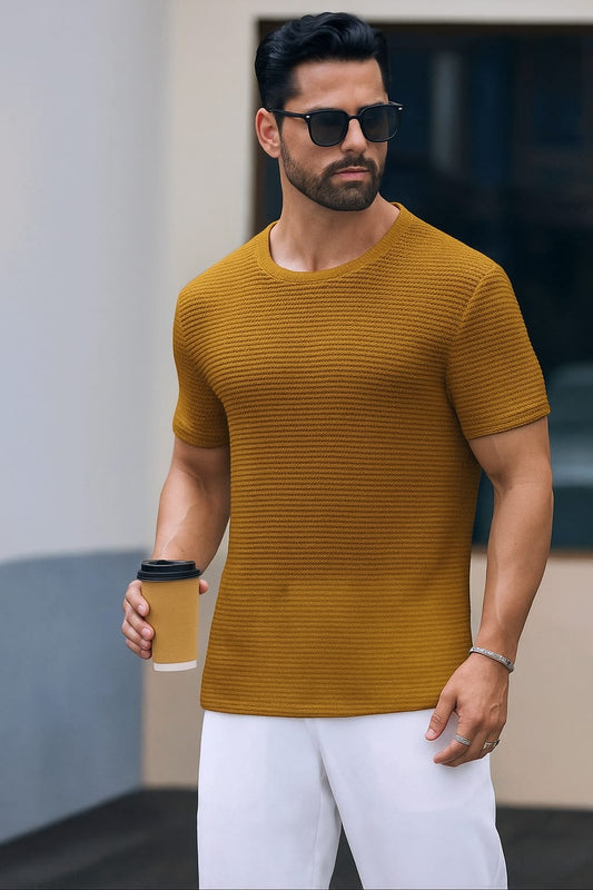 Waffle Knit T-Shirt Men | Mustard
