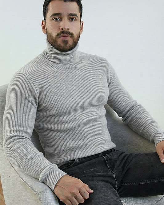 Light Grey High Neck Ribbed | Men