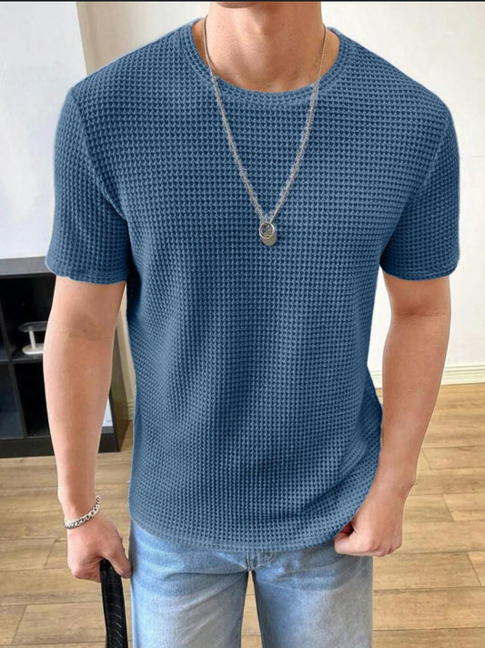 Waffle Knit T-Shirt Men | Mid Blue