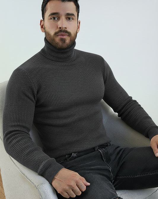 Steal Grey High Neck Ribbed | Men