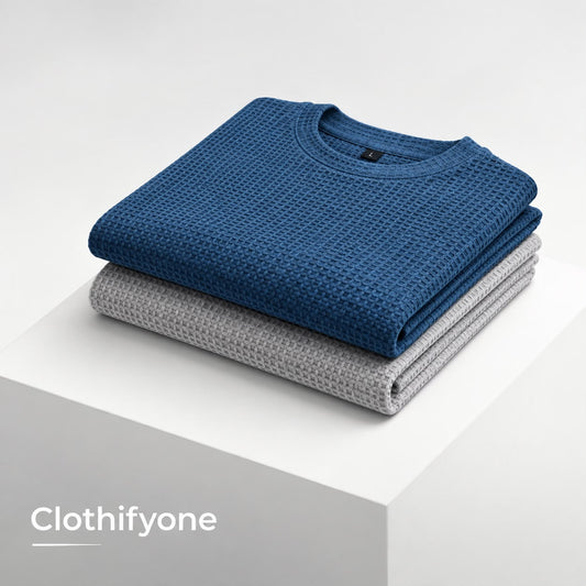 Pack Of Two - Mid Blue & Grey Waffle Knitted Shirt.