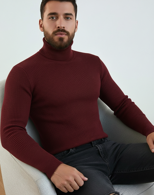 Maroon High Neck Ribbed | Men