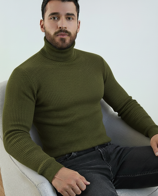 Olive Green High Neck Ribbed | Men