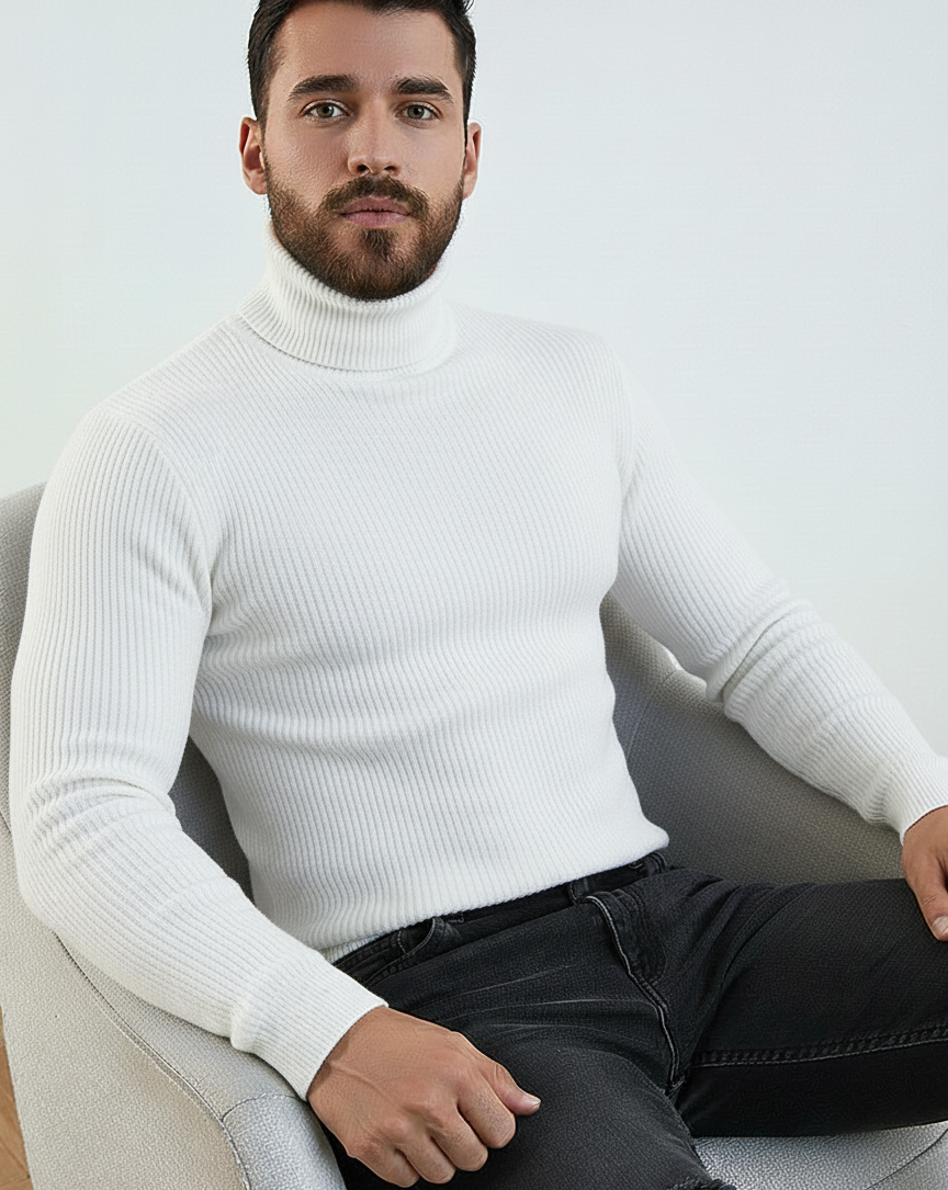 White High Neck Ribbed | Men
