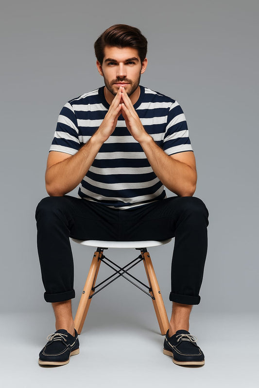 Black and White Striped Tees Half Sleeves